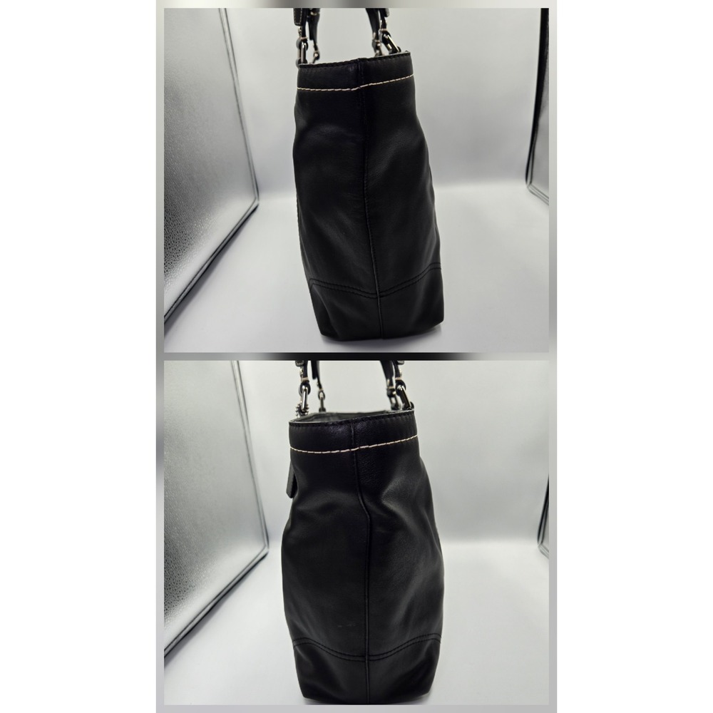 Coach Hampton Black Leather Tote Bag Contrast Stitch - Picture 7 of 11